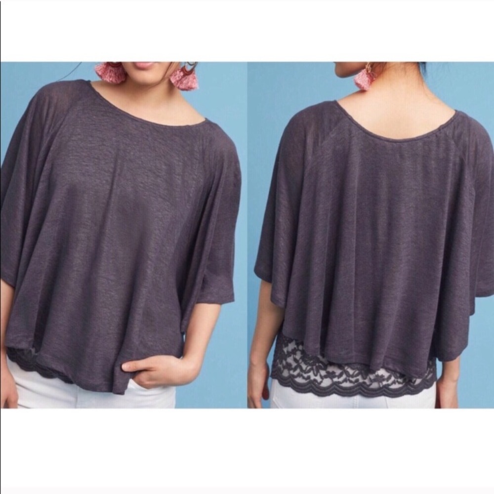 Anthropologie | Akemi & Kin Linen Lace Cape Top M